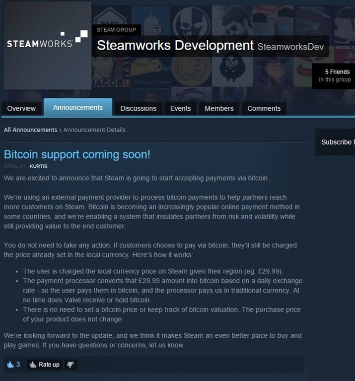 Steam Bitcoin uskoro