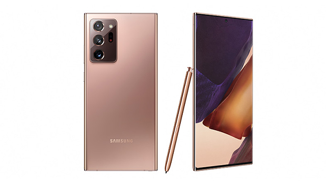 Frontalni i prikaz kamera Galaxy Note20 Ultra mobilnog telefona mistično bronzane boje
