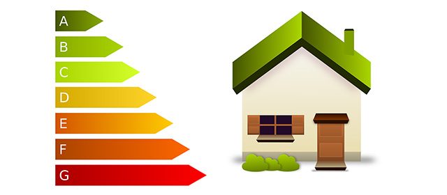Nove klase oenergetske efiksnosti, poređane od A do G, i kućica