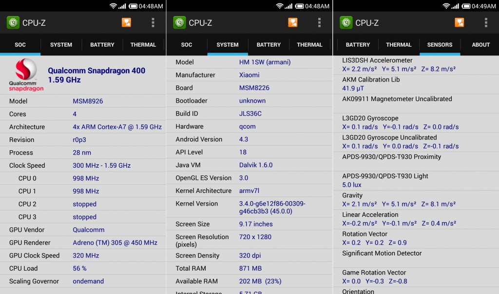 CPU-Z Xiaomi Redmi 1S